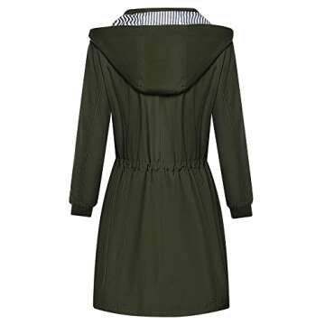 Bloggerlove Raincoat for Women Waterproof Rain Jacket Hooded Trench Coat with Two Side Pockets Army Green S