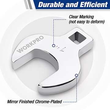 WORKPRO 3/8" Drive Crowfoot Wrench Set, 10-Piece SAE Crowfoot Wrench with Clip-on Organizer, 3/8”-...