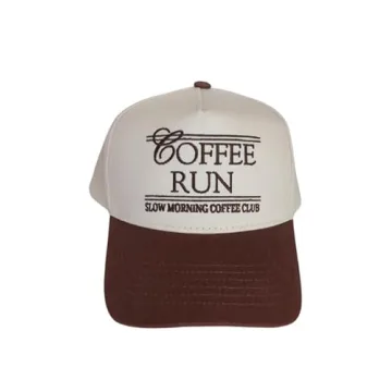 Coffee Run Vintage Trucker Hat | Brown & Khaki Cap | Embroidered Slow Morning Coffee Club Logo | Adj...