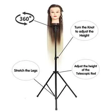 MEIBR Mannequin Head Stand Adjustable Wig Stand Tripod for Hairdressing Training,Cosmetology Mannequin Training Professional Metal Support Tripod (Black)
