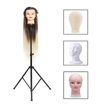 MEIBR Mannequin Head Stand Adjustable Wig Stand Tripod for Hairdressing Training,Cosmetology Mannequin Training Professional Metal Support Tripod (Black)