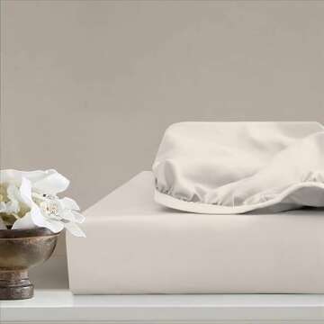 Purity Home 144TC Organic 100% Cotton Percale Sheet Set, with Elasticized Deep Pockets, Eco-Friendly & Breathable, 4 Piece Cooling Bed Sheet Set, Bedding Sheets
