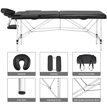 Yaheetech Adjustable Portable Massage Table for Salon Spa Home