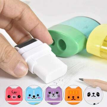 Cute 24 Pack Pencil Erasers with Roller Case