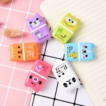 Cute 24 Pack Pencil Erasers with Roller Case