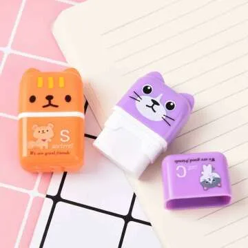 Cute 24 Pack Pencil Erasers with Roller Case