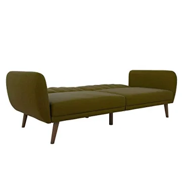 Novogratz Brittany Sofa Futon in Green Linen Upholstery