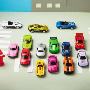 JOYIN 35 Valentines Day Die-Cast Racing Cars Gift Cards for Kids with Valentine’s School Classroom Exchange Greeting Cards, Vehicle Party Favor Toy Supplies