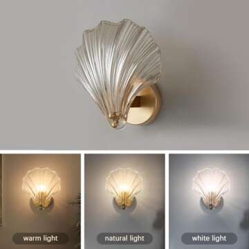 Aomesinc Indoor Wall Lights, Shell Shaped Wall Sconce Light, Shell Shaped Glass Sconces Wall Lightin...