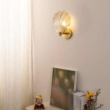 Aomesinc Indoor Wall Lights, Shell Shaped Wall Sconce Light, Shell Shaped Glass Sconces Wall Lighting, E14 Wall Lamp, Modern Wall Lights for Living Room/Bedrooms/Bedside (Amber)