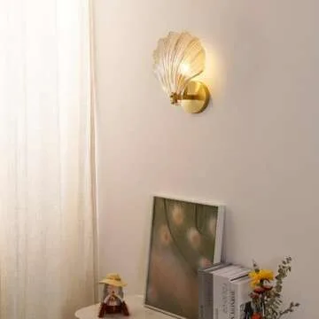 Aomesinc Indoor Wall Lights, Shell Shaped Wall Sconce Light, Shell Shaped Glass Sconces Wall Lighting, E14 Wall Lamp, Modern Wall Lights for Living Room/Bedrooms/Bedside (Amber)