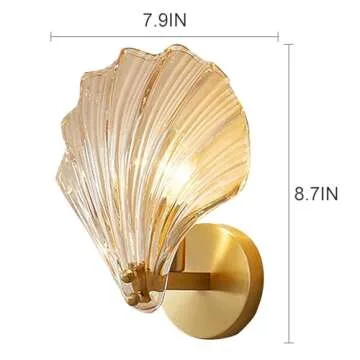 Aomesinc Indoor Wall Lights, Shell Shaped Wall Sconce Light, Shell Shaped Glass Sconces Wall Lighting, E14 Wall Lamp, Modern Wall Lights for Living Room/Bedrooms/Bedside (Amber)