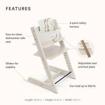 Stokke Tripp Trapp High Chair, Whitewash - Adjustable, Convertible Chair for Children & Adults - Inc...
