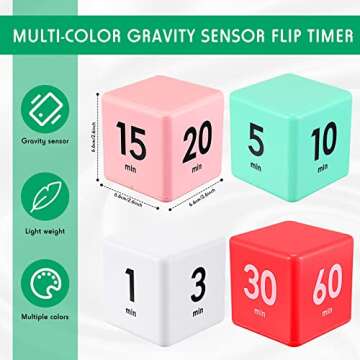 Weewooday 4 Pieces Cube Timer Gravity Sensor Flip Digital Workout Timer Cube for Management Duration...
