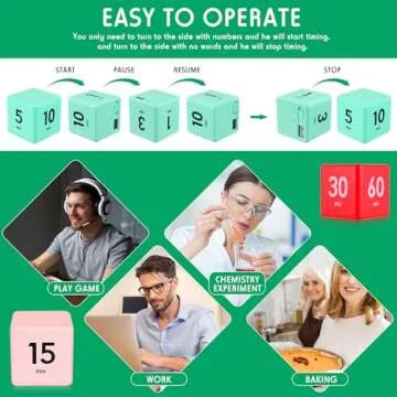 Weewooday 4 Pieces Cube Timer Gravity Sensor Flip Digital Workout Timer Cube for Management Duration Home Kitchen Study, 1 3 5 10 Minutes and 15 20 30 60 Minutes (White, Red, Pink, Green)