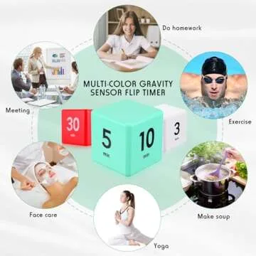 Weewooday 4 Pieces Cube Timer Gravity Sensor Flip Digital Workout Timer Cube for Management Duration Home Kitchen Study, 1 3 5 10 Minutes and 15 20 30 60 Minutes (White, Red, Pink, Green)