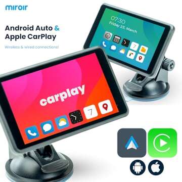 Miroir Drivvplay - Portable Wireless Carplay and Android Auto Display, 5'' Touch Screen, Works with ...