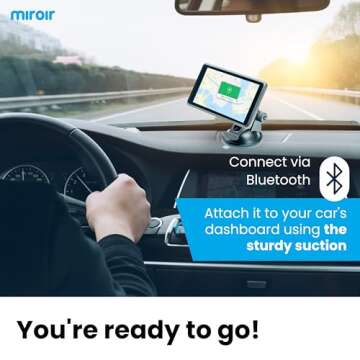Miroir Drivvplay - Portable Wireless Carplay and Android Auto Display, 5'' Touch Screen, Works with Your Car Stereo, Car Radio, Wireless AirPlay, Mirror Link, Bluetooth 5.0, FM/AUX/MIC/USB