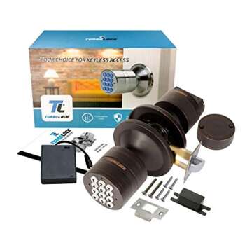 TurboLock Keyless Electronic Keypad Entry Door Lock Smart Knob Kit with Automatic Locking, Battery Backup & Easy Installation (No Bluetooth, Bronze)