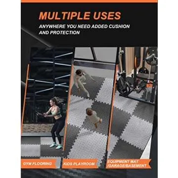 innhom Gym Flooring Mats Exercise Mat for Floor Workout Foam Tiles Home Equipment Garage, 6 Black and Gray