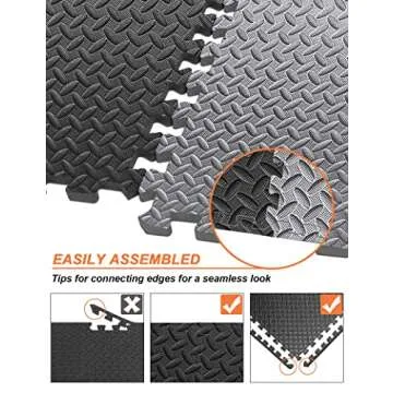 innhom Gym Flooring Mats Exercise Mat for Floor Workout Foam Tiles Home Equipment Garage, 6 Black and Gray