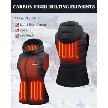 Venustas Women's Heated Vest with 90% Down and Removeable Hood, Lightweight Electric Down Vest with ...