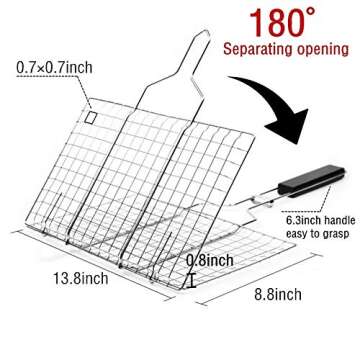 Mmtong Barbecue Grilling Basket, Outdoor Portable Folding 430 Stainless Steel BBQ Barbecue Grill Bas...