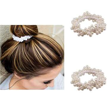 (4 PACK) Pearl Hair Ties White Weave Hair Scrunchies Stretch Hair Rope Accessories for Women and Girls