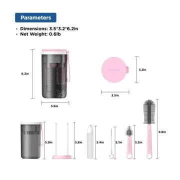 YOTIME Travel Baby Bottle Brush Set - 6 in 1 Kit, Pink