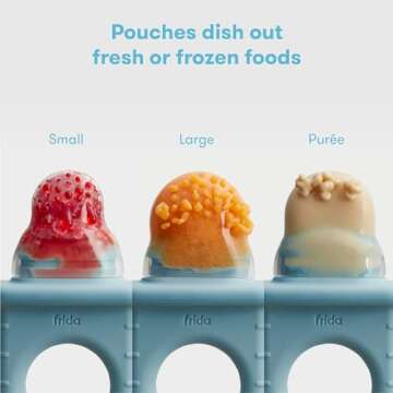 Frida Baby Push Pop Feeder, Baby Fruit Feeder to Safely Introduce New Foods, Valentines Day Gifts for Kids, Fresh + Frozen Food Silicone Feeder for Babies, BPA Free, Dishwasher Safe | 3 Count, Blue