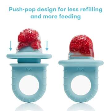 Frida Baby Push Pop Feeder, Baby Fruit Feeder to Safely Introduce New Foods, Valentines Day Gifts for Kids, Fresh + Frozen Food Silicone Feeder for Babies, BPA Free, Dishwasher Safe | 3 Count, Blue