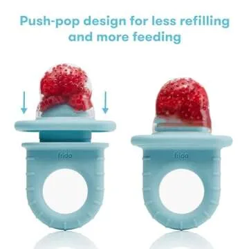 Frida Baby Push Pop Feeder, Baby Fruit Feeder to Safely Introduce New Foods, Valentines Day Gifts for Kids, Fresh + Frozen Food Silicone Feeder for Babies, BPA Free, Dishwasher Safe | 3 Count, Blue
