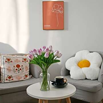 Mandy's 20pcs Light Purple Flowers Artificial Tulip Silk Fake Flowers 13.5" for New Year Spring Mother's Day Easter Valentine’s Day Gifts in Bulk Home Kitchen Wedding Decorations