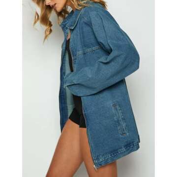 Stylish Oversized Denim Jacket for Women - Zip Up Comfort