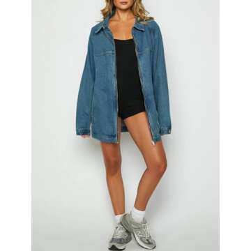 Stylish Oversized Denim Jacket for Women - Zip Up Comfort