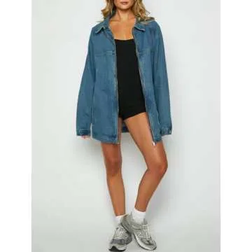 Stylish Oversized Denim Jacket for Women - Zip Up Comfort