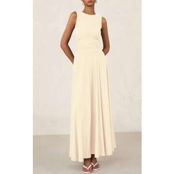 PRETTYGARDEN Womens Spring Dresses 2025 Casual Sleeveless Crewneck Aline Maxi Dress Stretch Tank Flowy Long Dresses (Beige, X-Large)