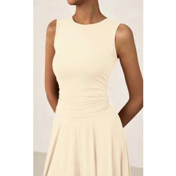 PRETTYGARDEN Womens Spring Dresses 2025 Casual Sleeveless Crewneck Aline Maxi Dress Stretch Tank Flowy Long Dresses (Beige, X-Large)