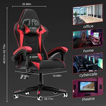 Bigzzia Gaming Chair, Ergonomic Video Game Chairs with Pillow and Lumbar Support, Racing Style Height Adjustable Computer Chair with 360°-Swivel Seat for Adults