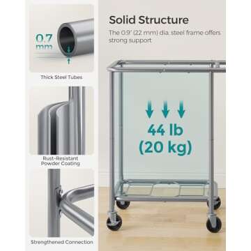 SONGMICS Laundry Basket with Wheels, 2-Section Rolling Laundry Hamper, 37 Gallons (140L), Removable Liner, Steel Frame with Handle, Blanket Storage, 27.2 x 15.4 x 31.9 Inches, Cream White URLS004W01