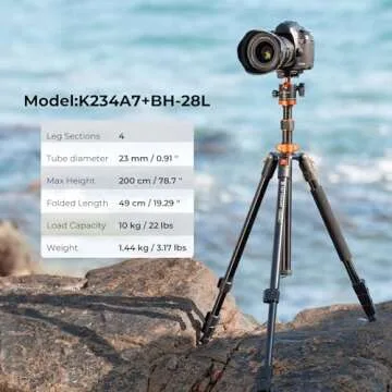K&F Concept 78 inch Camera Tripod for DSLR Compact Aluminum Tripod with 360 Degree Ball Head and 10KG Load for Travel and Work K234A7+BH-28L (S210)