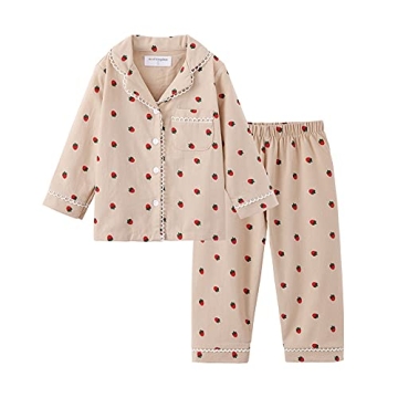 Mud Kingdom Girls' Strawberry Print Cotton Pajamas - Comfy & Cute 4T Sleepwear