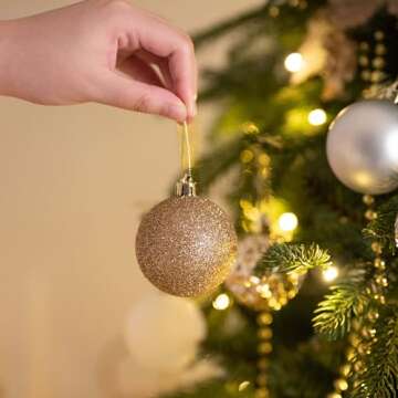 Valery Madelyn Christmas Tree Decorations Ornament Set for Valentines Mardi Gras St Patricks Day, 50ct 2.36 Inches White and Gold Shatterproof Christmas Ball Ornaments Hanging Holiday Party Decor