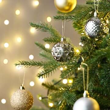 Valery Madelyn Christmas Tree Decorations Ornament Set for Valentines Mardi Gras St Patricks Day, 50ct 2.36 Inches White and Gold Shatterproof Christmas Ball Ornaments Hanging Holiday Party Decor