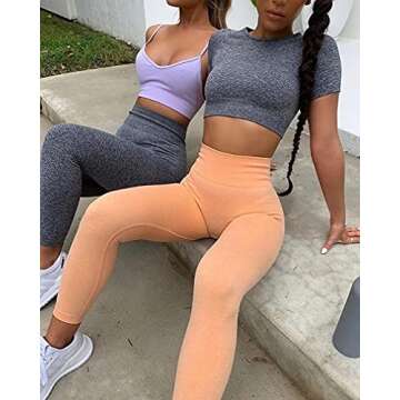 OQQ Women's 3 Piece Crop Top Seamless Workout Running Short Sleeve Sports T-Shirt DarkGreen Grey Blue