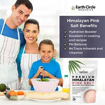 Earth Circle Premium Himalayan Unrefined Pink Fine Grain Salt, Pure Culinary Grade - Kosher, Nutrient and Mineral Dense, 1 Pound (Pack of 2)