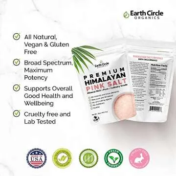 Earth Circle Premium Himalayan Unrefined Pink Fine Grain Salt, Pure Culinary Grade - Kosher, Nutrient and Mineral Dense, 1 Pound (Pack of 2)
