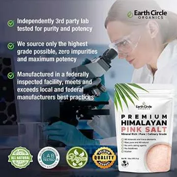 Earth Circle Premium Himalayan Unrefined Pink Fine Grain Salt, Pure Culinary Grade - Kosher, Nutrient and Mineral Dense, 1 Pound (Pack of 2)