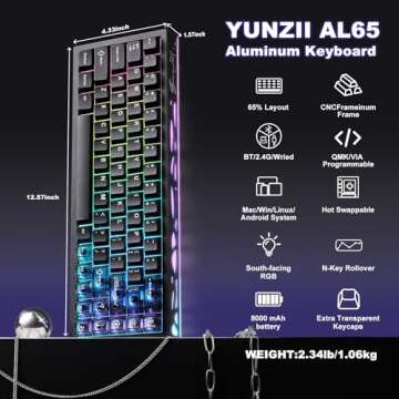 YUNZII AL65 Wireless Mechanical Keyboard - Premium Aluminum Design with RGB Backlighting