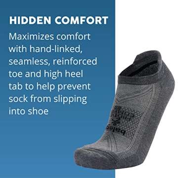 Balega Hidden Comfort No-show, Heel Tab, Running Socks for Men and Women (White & Black, Charcoal & Gray Medium, Set of Socks)